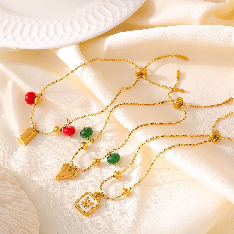 Selling Round Bead Agate Geometric Element Pendant Bracelet Niche Design Sense 18K Gold Plated Love Hand Ornaments For Women - Image 4